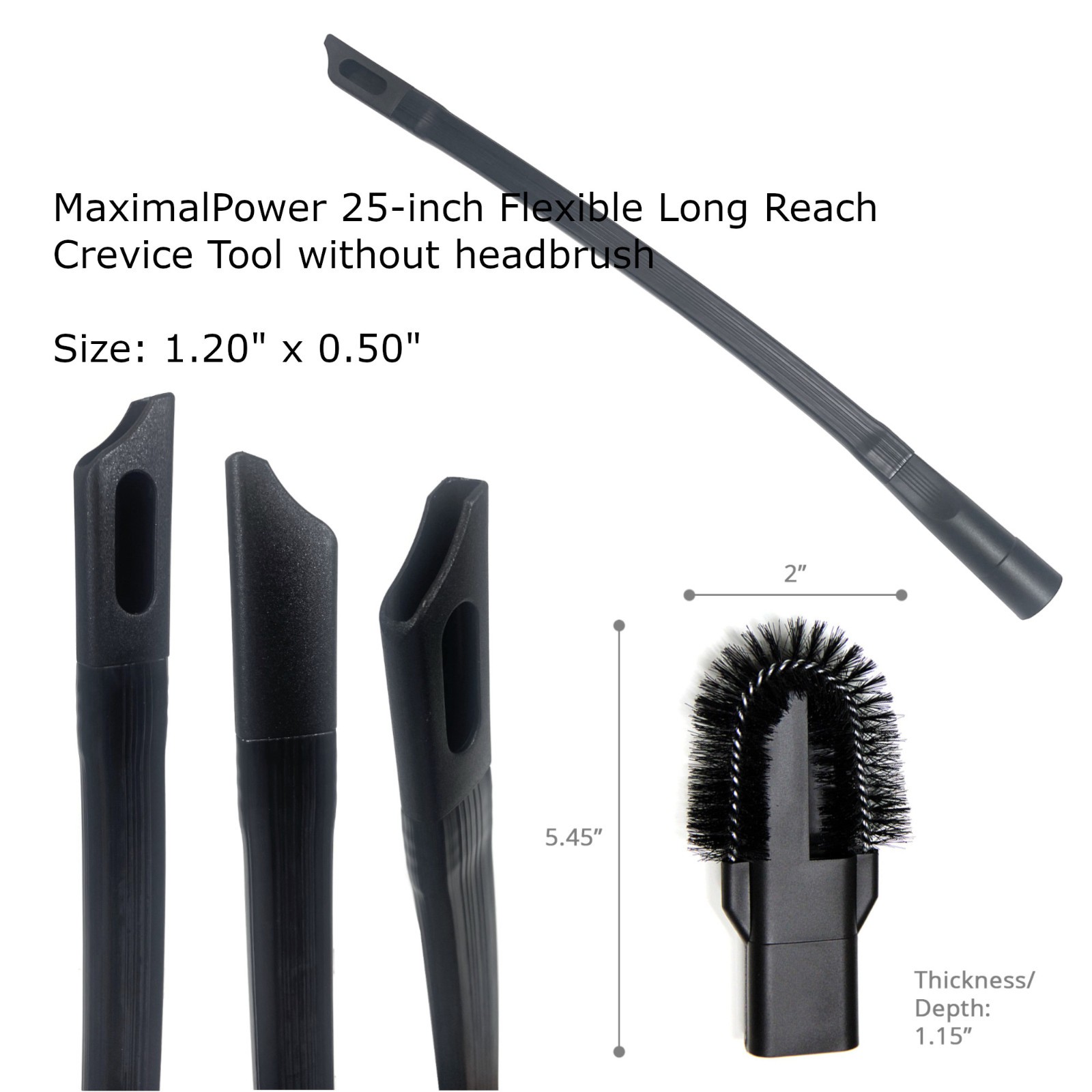 Refuelergy 25″ Long Crevice Tool Attachment 1.25″ with Removable Brush Head