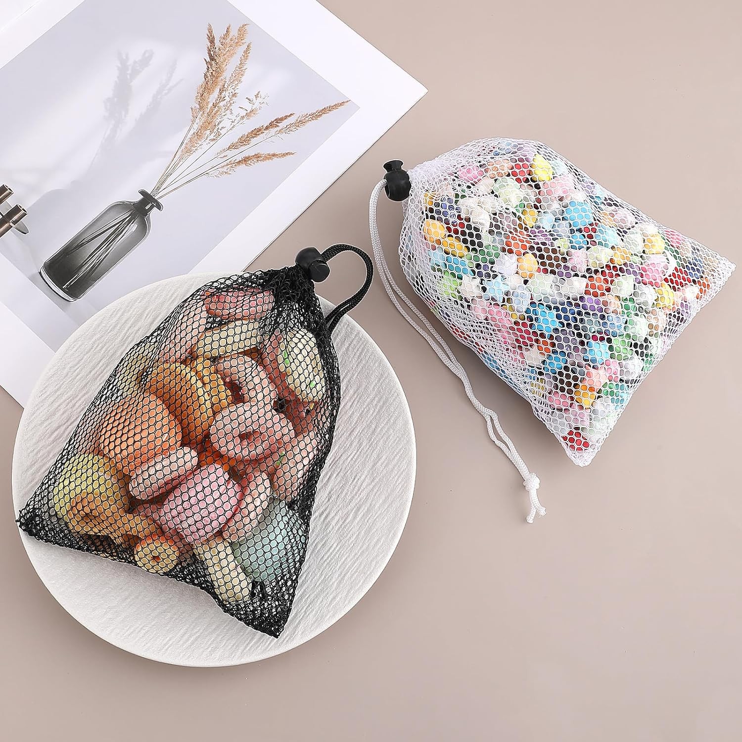 6PCS Small Mesh Drawstring Bags 7.87×5.9in Nylon Net Storage Pouch Travel Set
