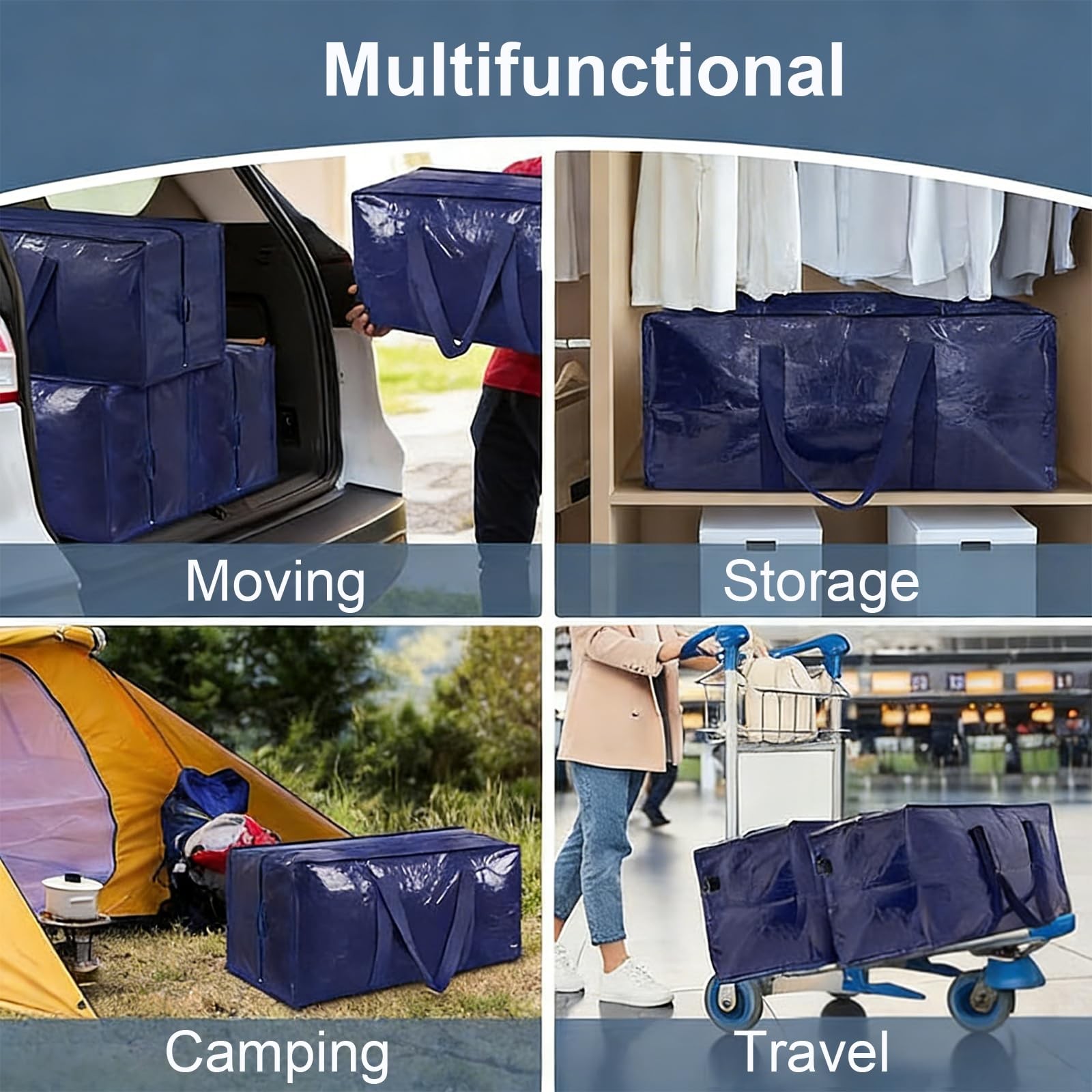 Heavy Duty Moving Bags 6 Pack 23Gallon Extra Large Storage Totes Black 180 GSM