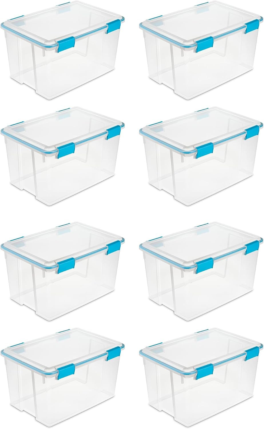 54 Quart Clear Storage Box with Blue Latches – 8 Pack