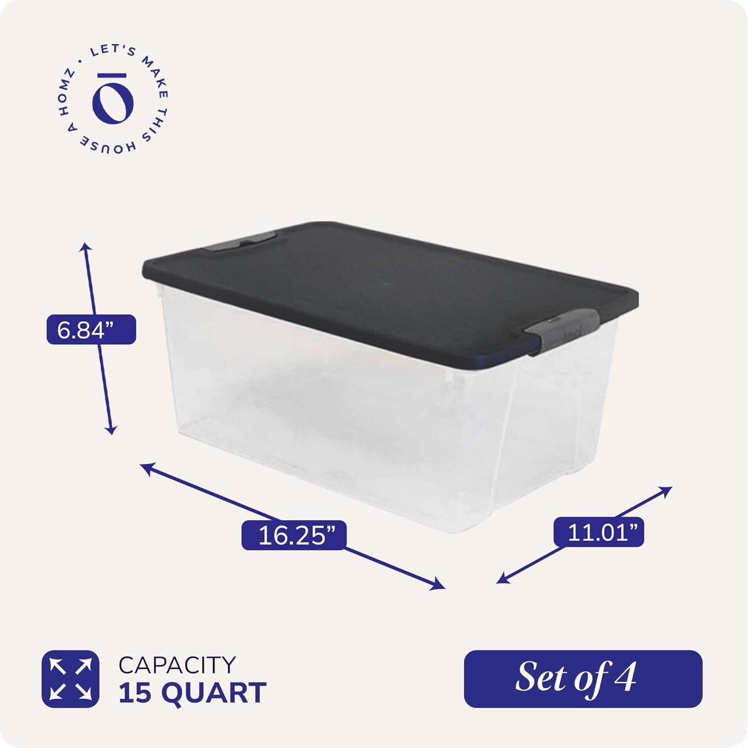 Stackable Clear Plastic Bins with Lids, 4-Pack, Shatterproof and Water Resistant