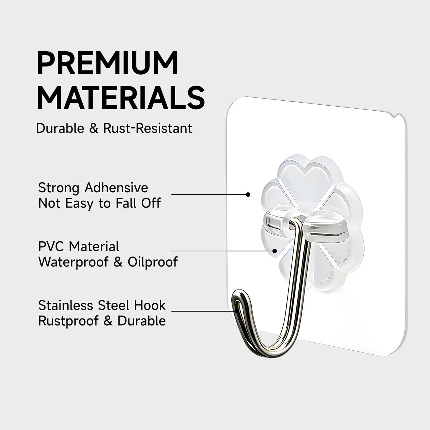 16 Pack Crystal Clear Adhesive Hooks for Hanging, Heavy Duty 22Lb | Sticky Hooks