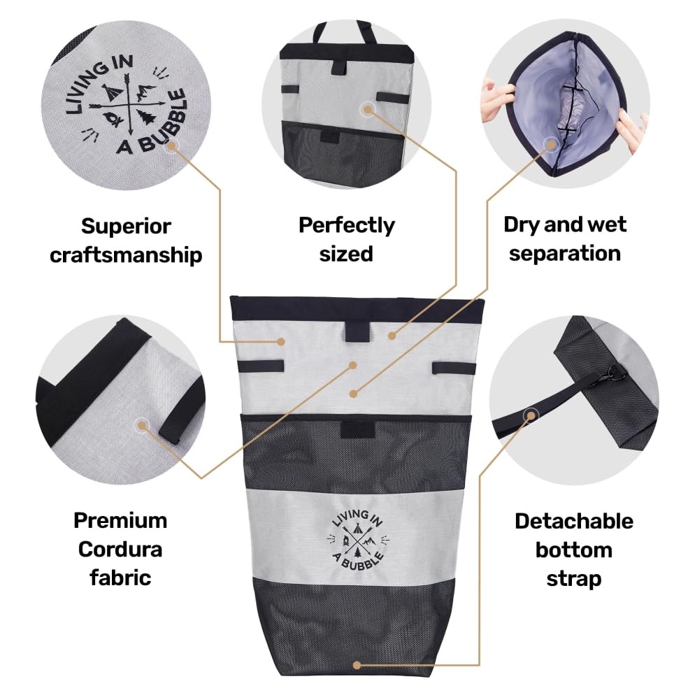Wet Dry Laundry Bag – Portable Waterproof Laundry Hamper for Utility Bag Gray