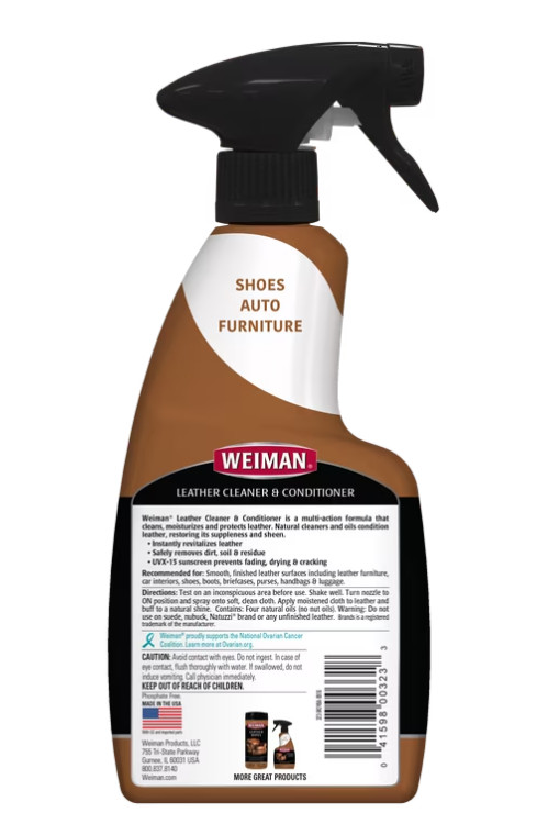 Weiman LEATHER CONDITIONER CLEANER Protect Restore Car Auto Seat Sofa 12oz spray