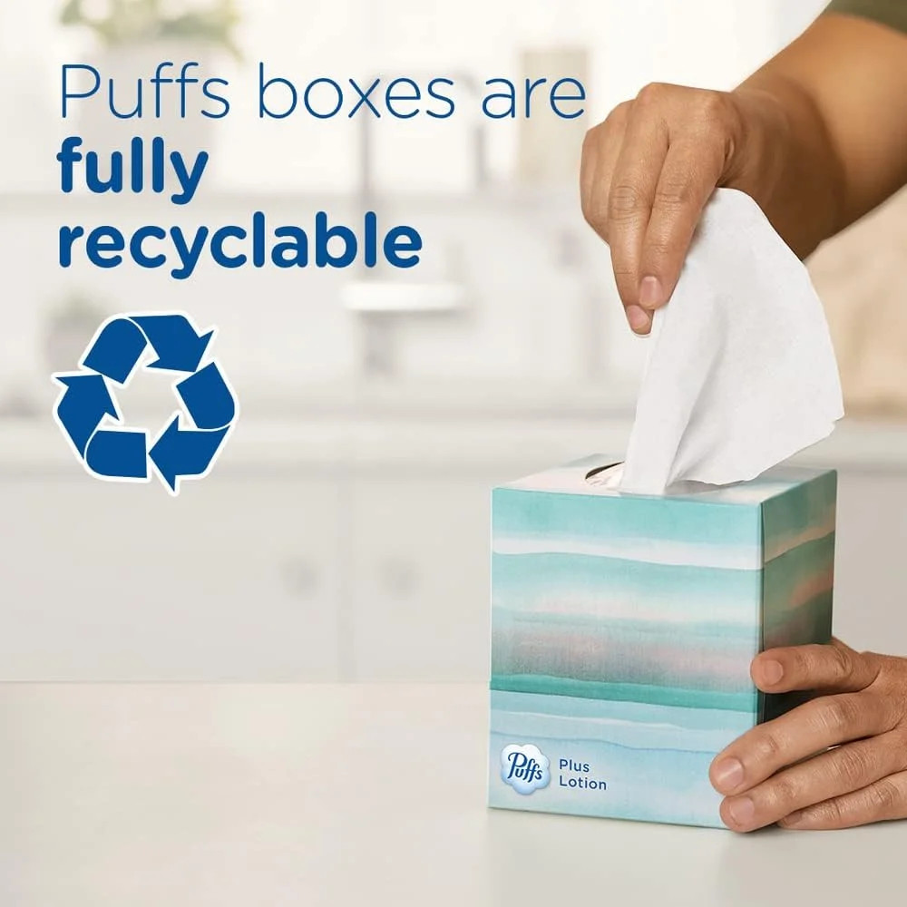 Puffs Facial Tissues Plus Lotion, 8 Family Rectangle Boxes, 124 Facial Tissues