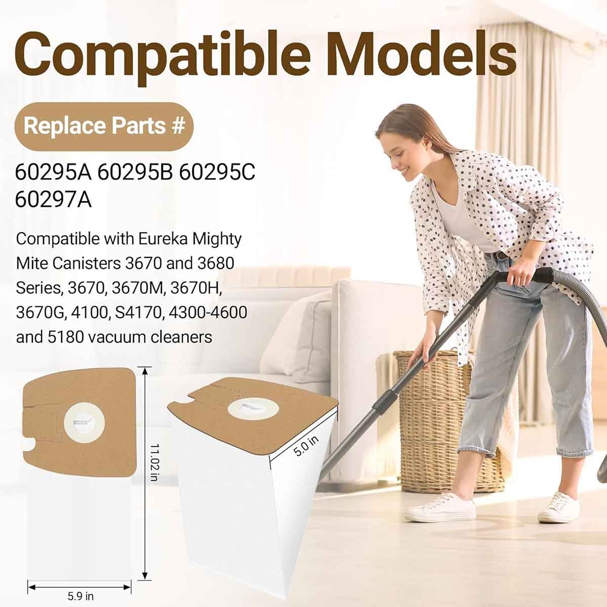 8 Pack Style MM Vacuum Bags for Eureka Mighty Mite 3670 and 3680 Series Canister
