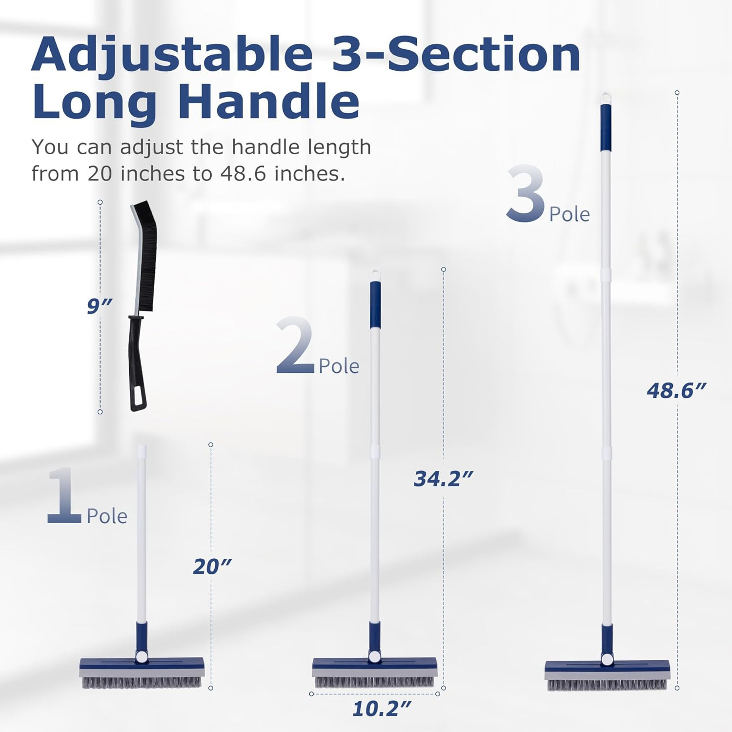 Grout Brush with Long Handle, Grout Cleaner Brush for Tile Floors, Stiff Bristle