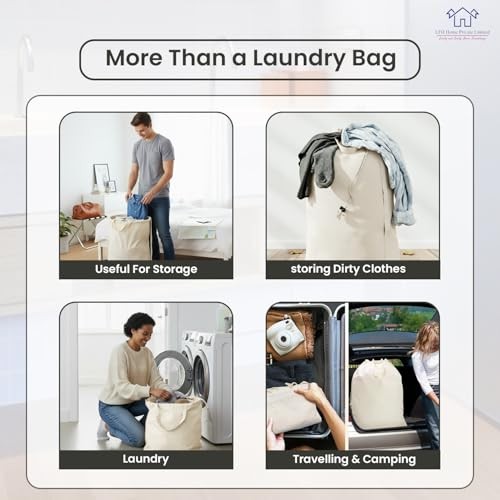 Extra Large White Cotton Blend Laundry Bag with Handle – 24″x36″