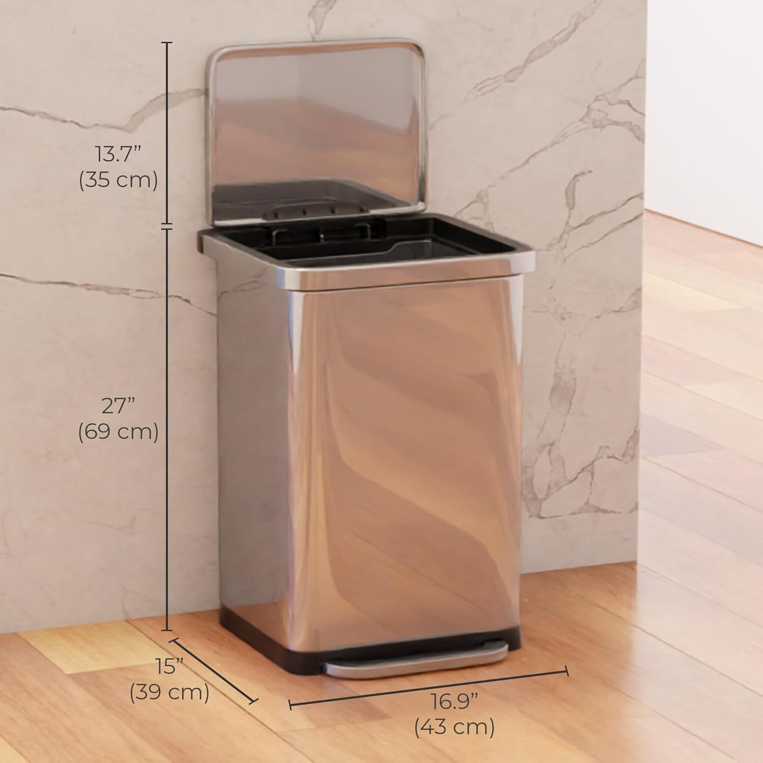 EconoHome 20 Gallon Stainless Steel Large Kitchen Trash Can with Foot Pedal
