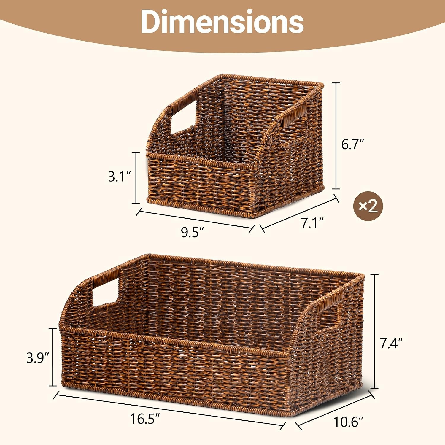 Faux Wicker Pantry Storage Baskets, Brown-Single Set (3-Piece) | Handwoven Baske