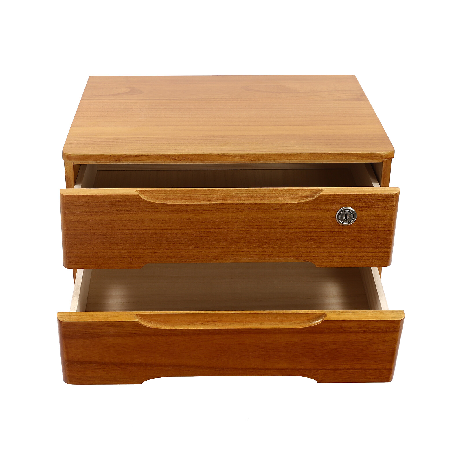 2 Tiers Wooden Tabletop Organizer Box Lockable Desktop Storage Cabinet w/Drawers
