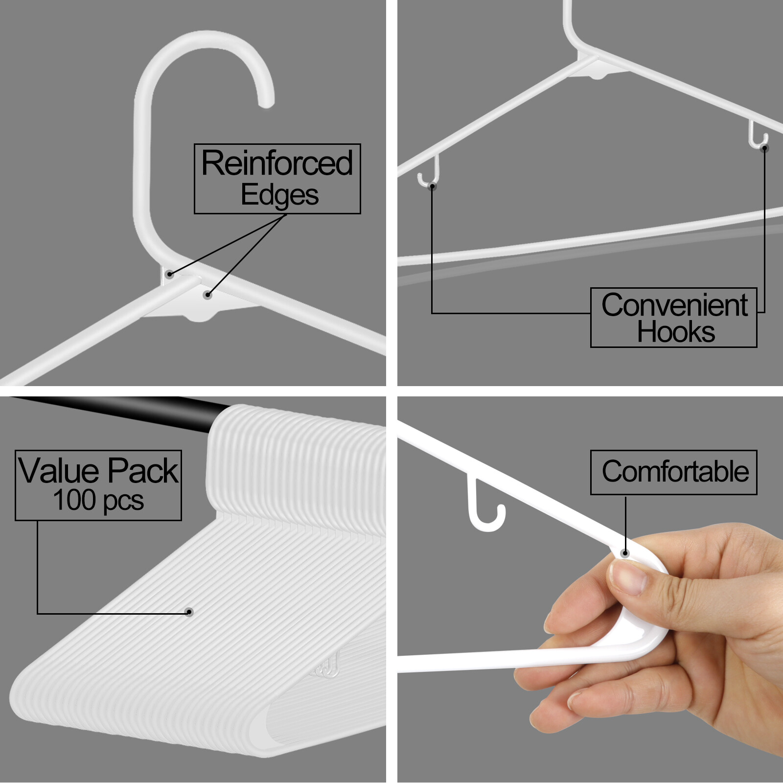 Premium Quality Clothes Hangers (100 Pack) Plastic Gallus Shirt Hanger