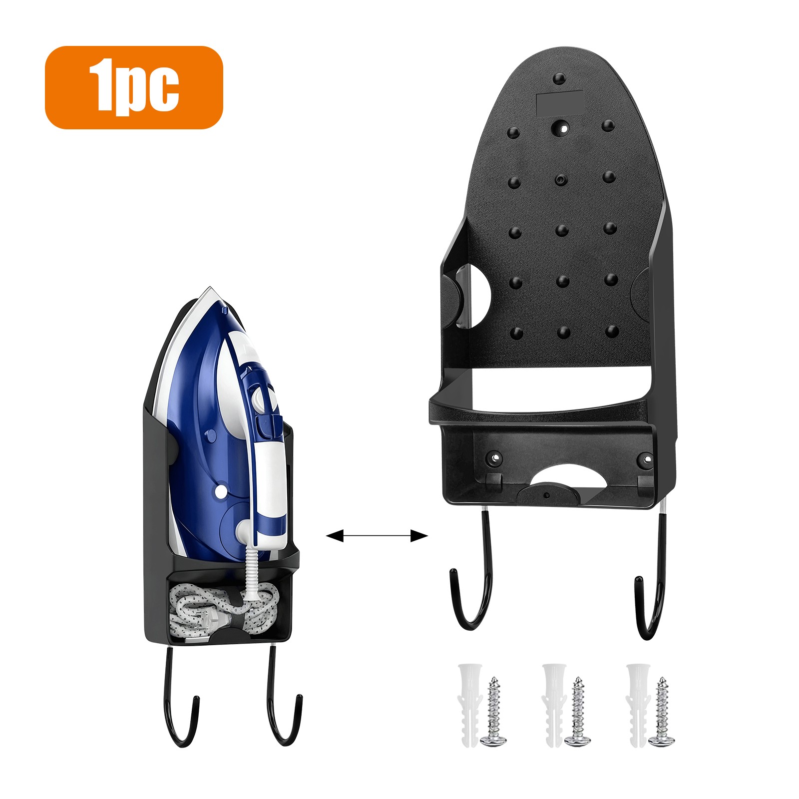 Wall Mount Iron Holder With Hooks Space Saving Storage Home Black Heat Resistant
