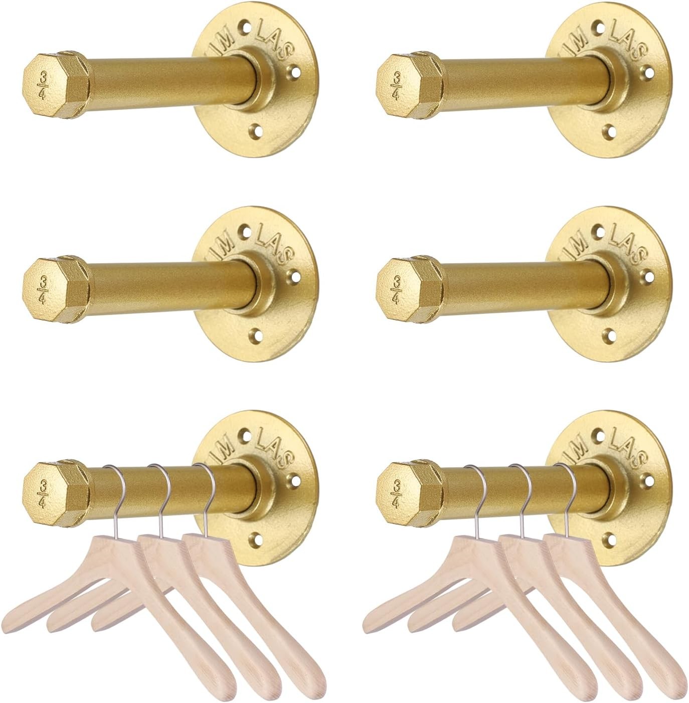 6 Pack Clothes Rack with Screws, 6 Inch Metal Industrial Pipe Clothes Bars for