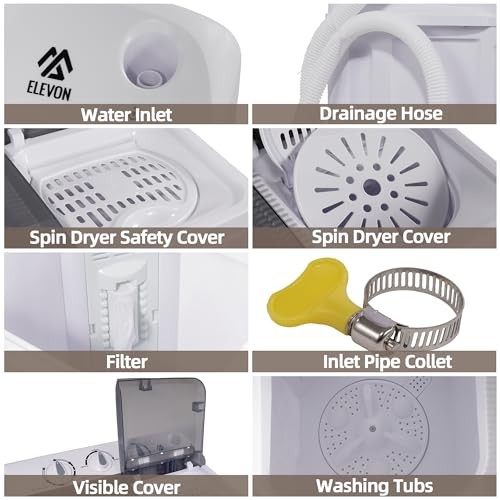 Elevon 11lb 6.6lb Portable Twin Tub Washing Machine