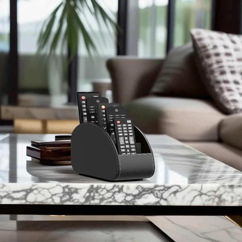 [5 Compartments] Black Remote Control Holder TV Remote Caddy Desktop Organizer