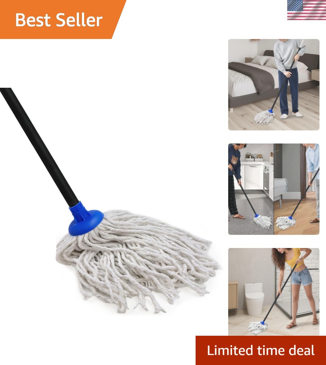 Space-Saving 52-Inch Indoor Mop with Cotton Head for Families – Effortless Clean