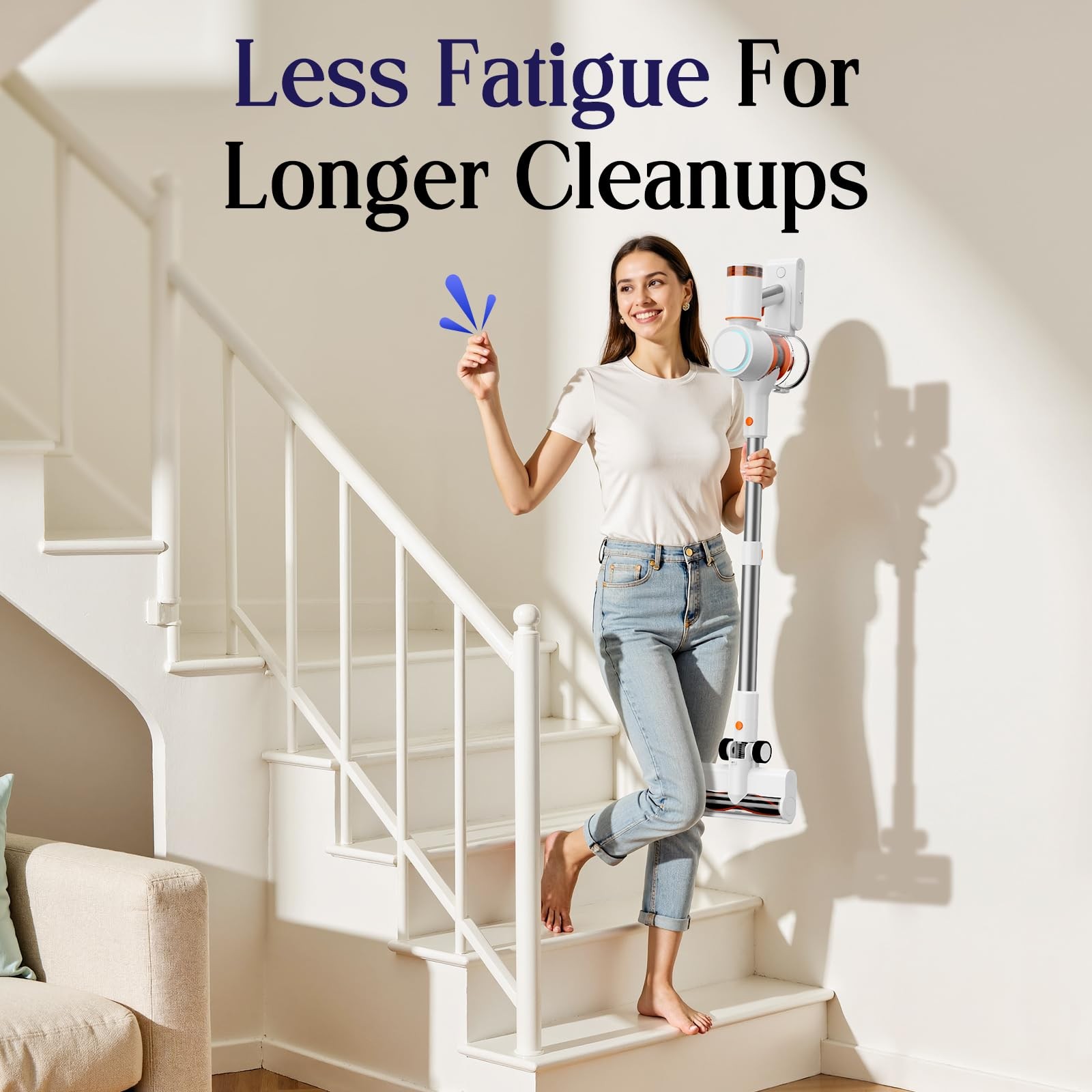 Cordless Vacuum Cleaner, Stick Vac with LED Touch Screen, 45KPA Powerful