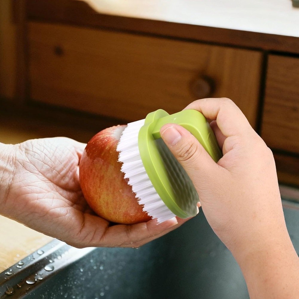 PP Fruit Vegetable Brush Set 3 pcs Hard Bristles Compact 8 cm x 7 cm x 6.5 cm
