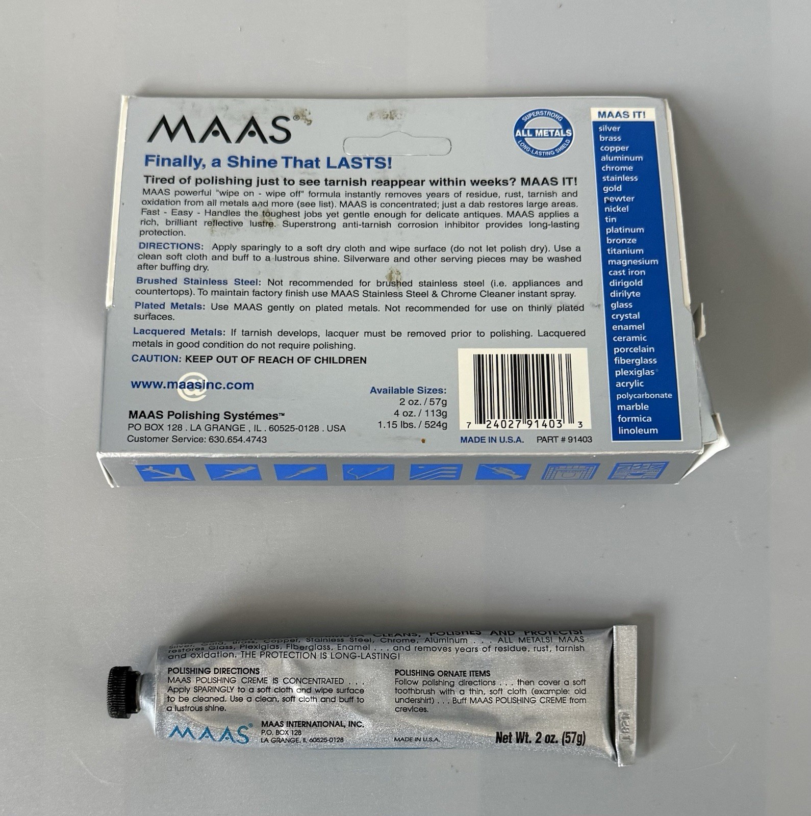Lightly Used — Must Read — MAAS All Metals Polish Cream 2oz Tube