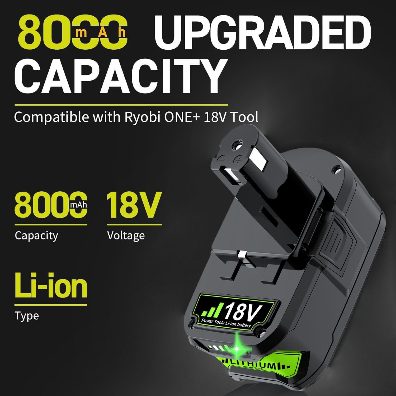 2Pack 8.0Ah 18 Volt Replacement for Ryobi 18V Battery Lithium ONE+ Plus P108 …