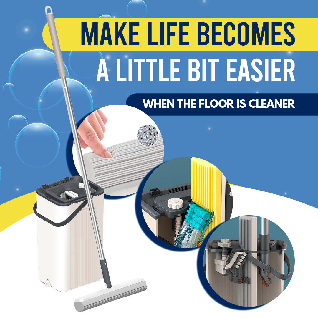 Mop and Bucket Set, 56Inch Pole, Two Mop Head Refills, PVA Mop & Bucket Cleaning