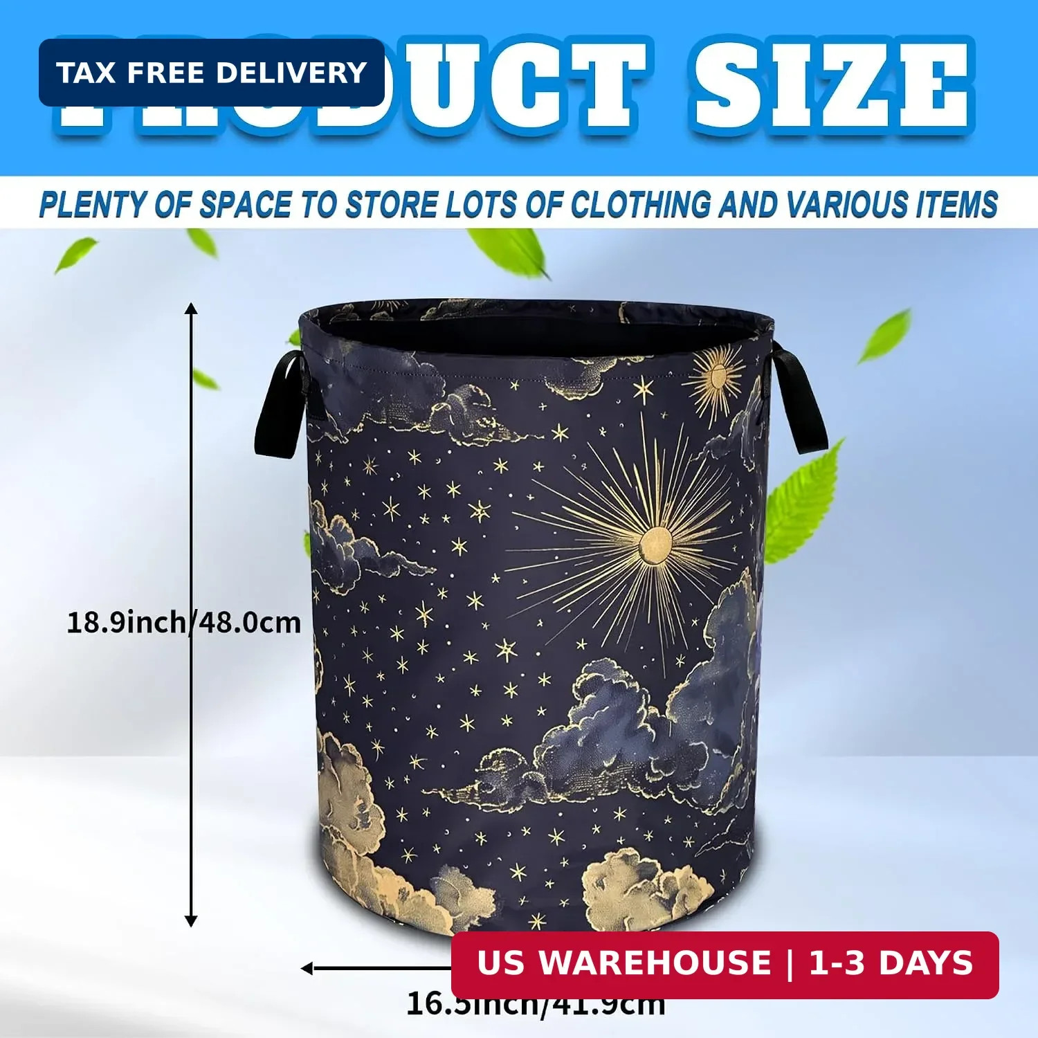 Beautiful Sun Stars Moon Laundry Basket Oxford Cloth Clouds Laundry Hamper | Wit