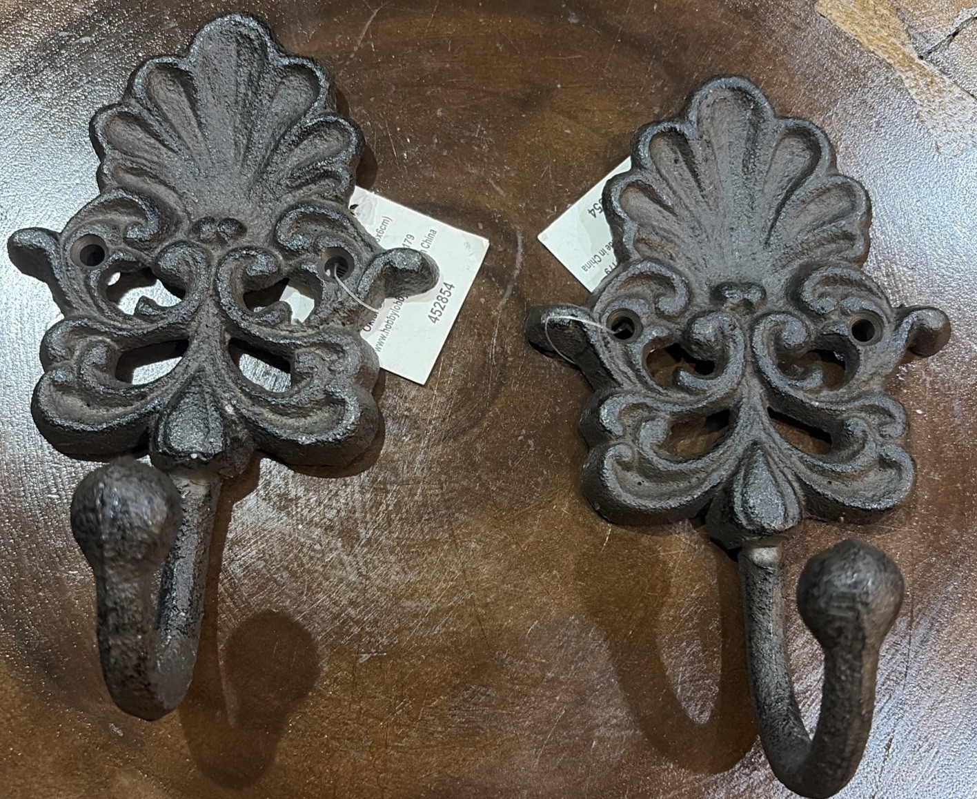 2 New Vintage CastIron Wall Hook Ornate Rustic Farmhouse Decor Dark Brown/Black