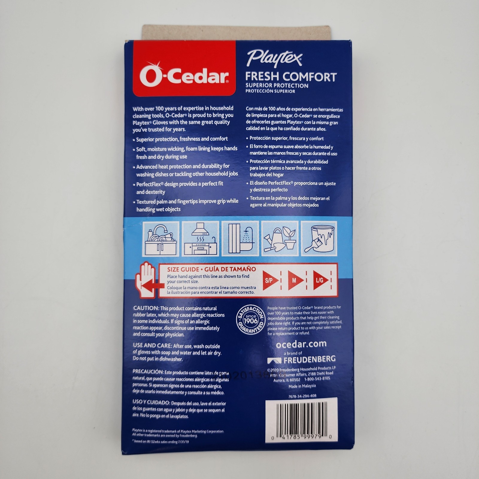 6 Pairs O-Cedar Playtex Fresh Comfort Blue Kitchen Rubber Gloves Size Medium