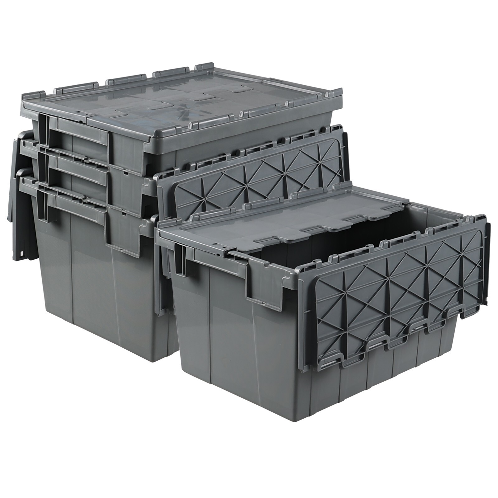 Cand 15 Gallon Plastic Industrial Storage Tote with Hinged Attached Lid, 4 Packs