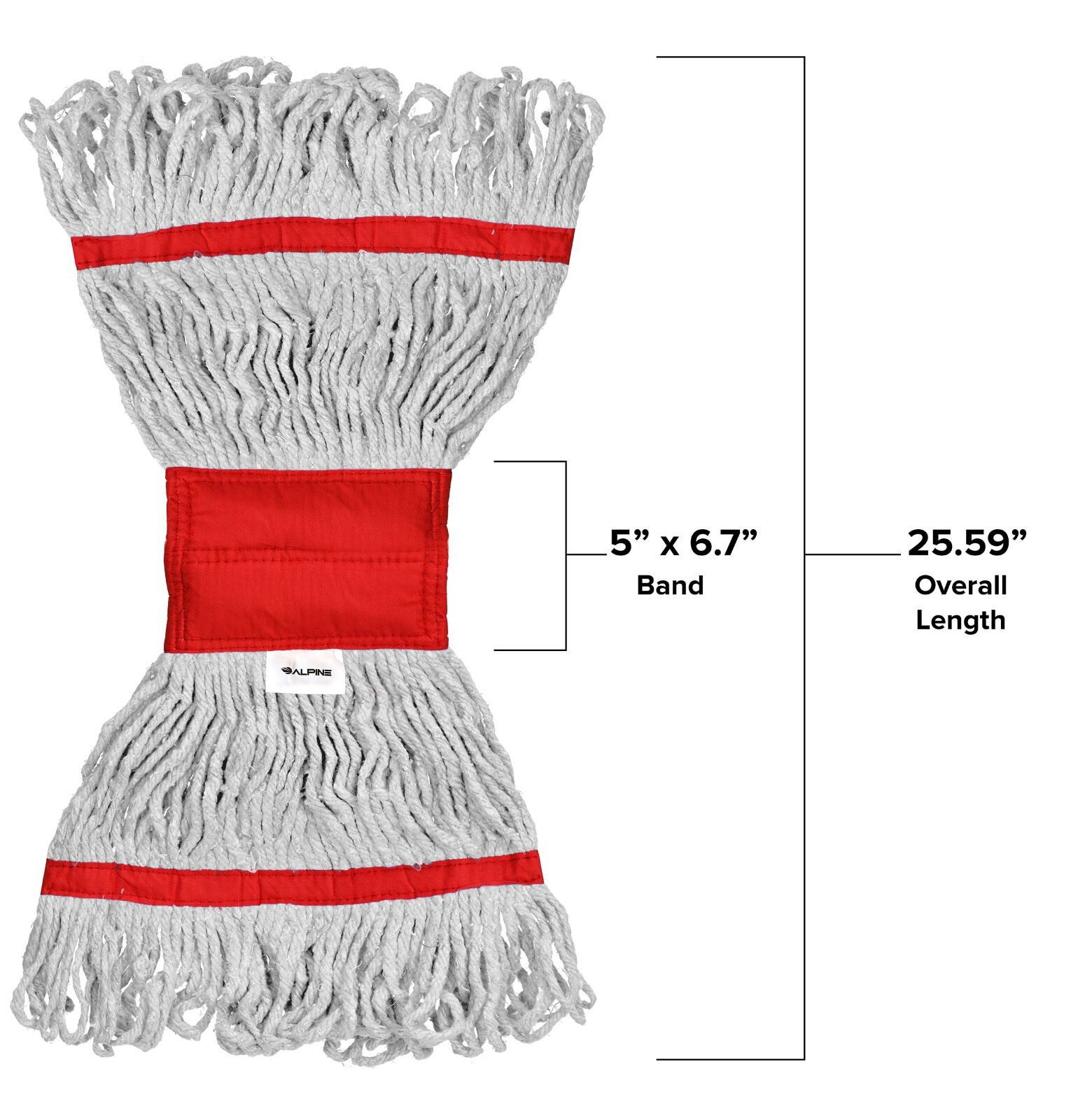 Alpine Industries Loop-End Cotton Mop Head 5” Red Headband & Tailband Case of 12