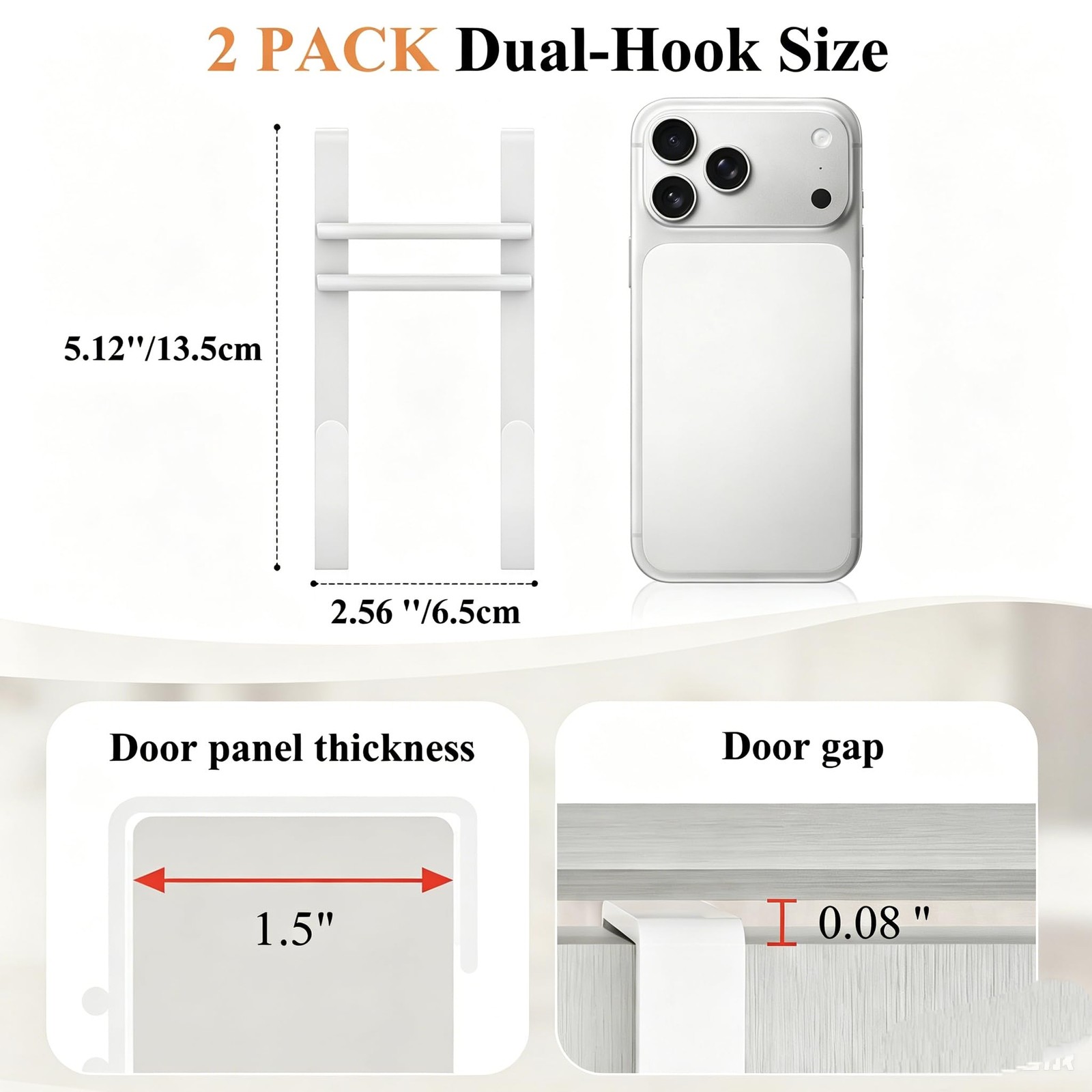 Over the Door Hooks, No Assembly Required 2 PCS Double Hanger Heavy Duty Meta…