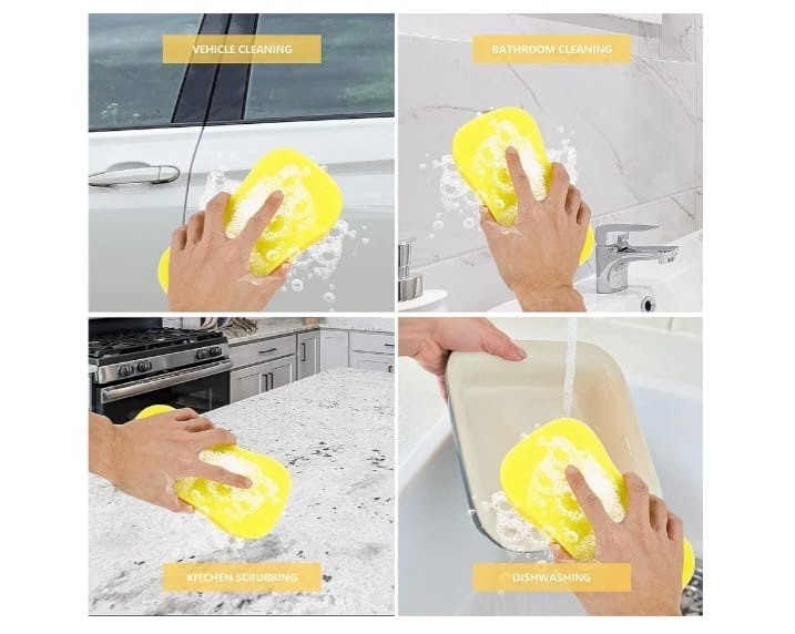 Yellow Ergonomic Cleaning Sponge, Absorbent Scrubbing, 105 Washes 8.7×4.3×2″