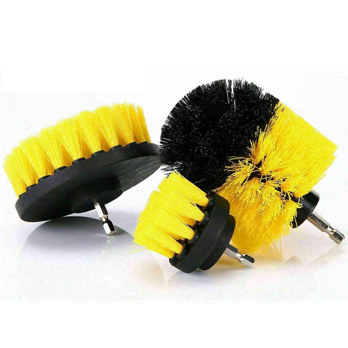 Yellow Bristle Medium Stiffness Drill Brush Set-3 pack Assorted Drill Brush Kit