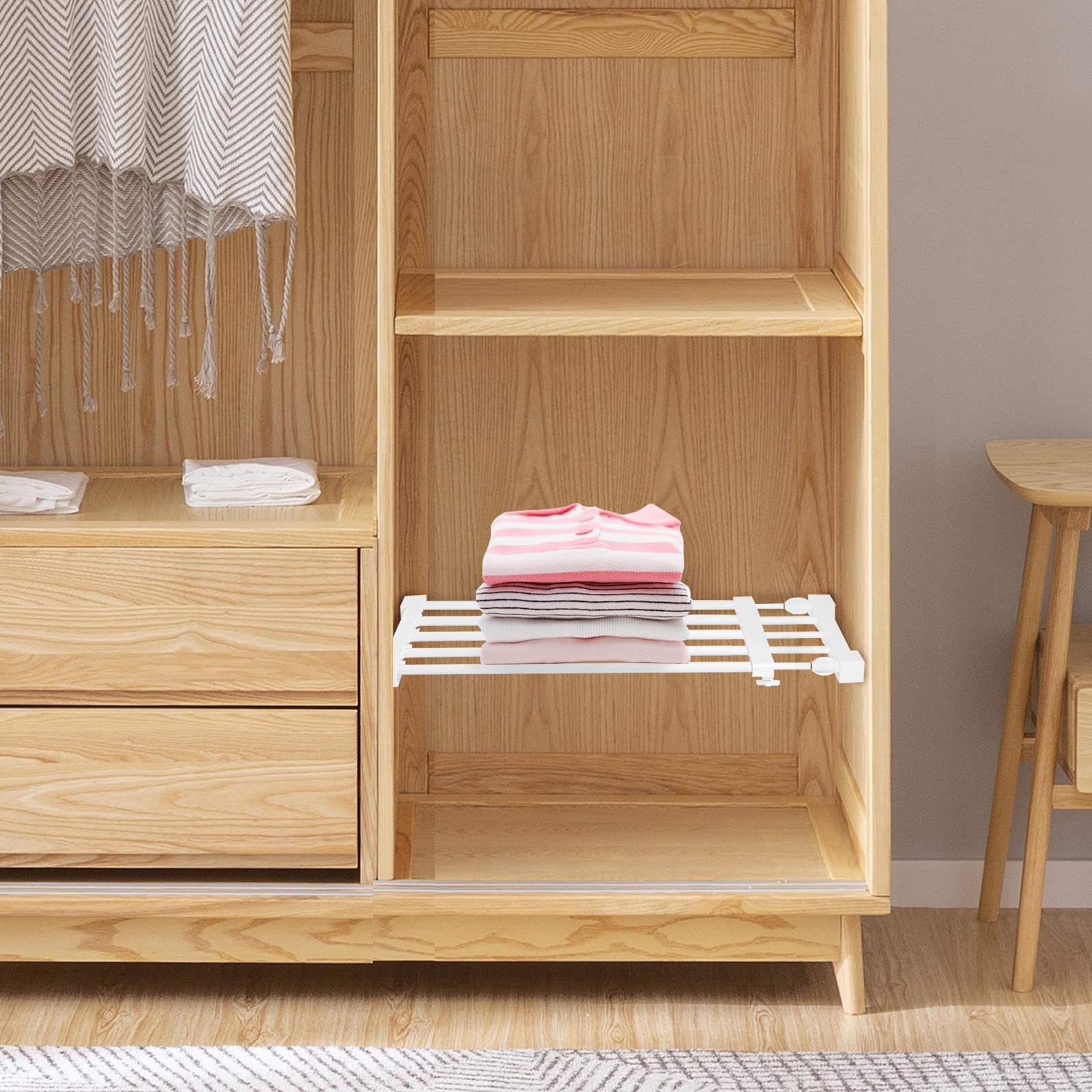 Adjustable Shelf Divider for Wardrobe, Cabinet, Extendable Storage Shelf, Wardro