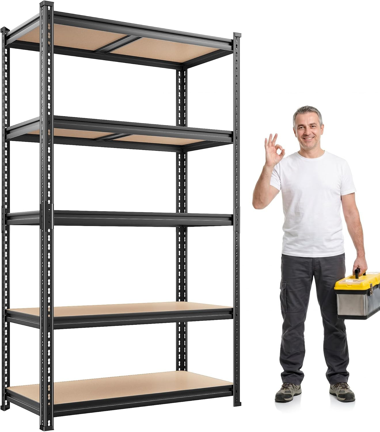 REIBII 2400LBS Heavy Duty Garage Shelving,5 Tier Adjustable Metal Storage Shelve