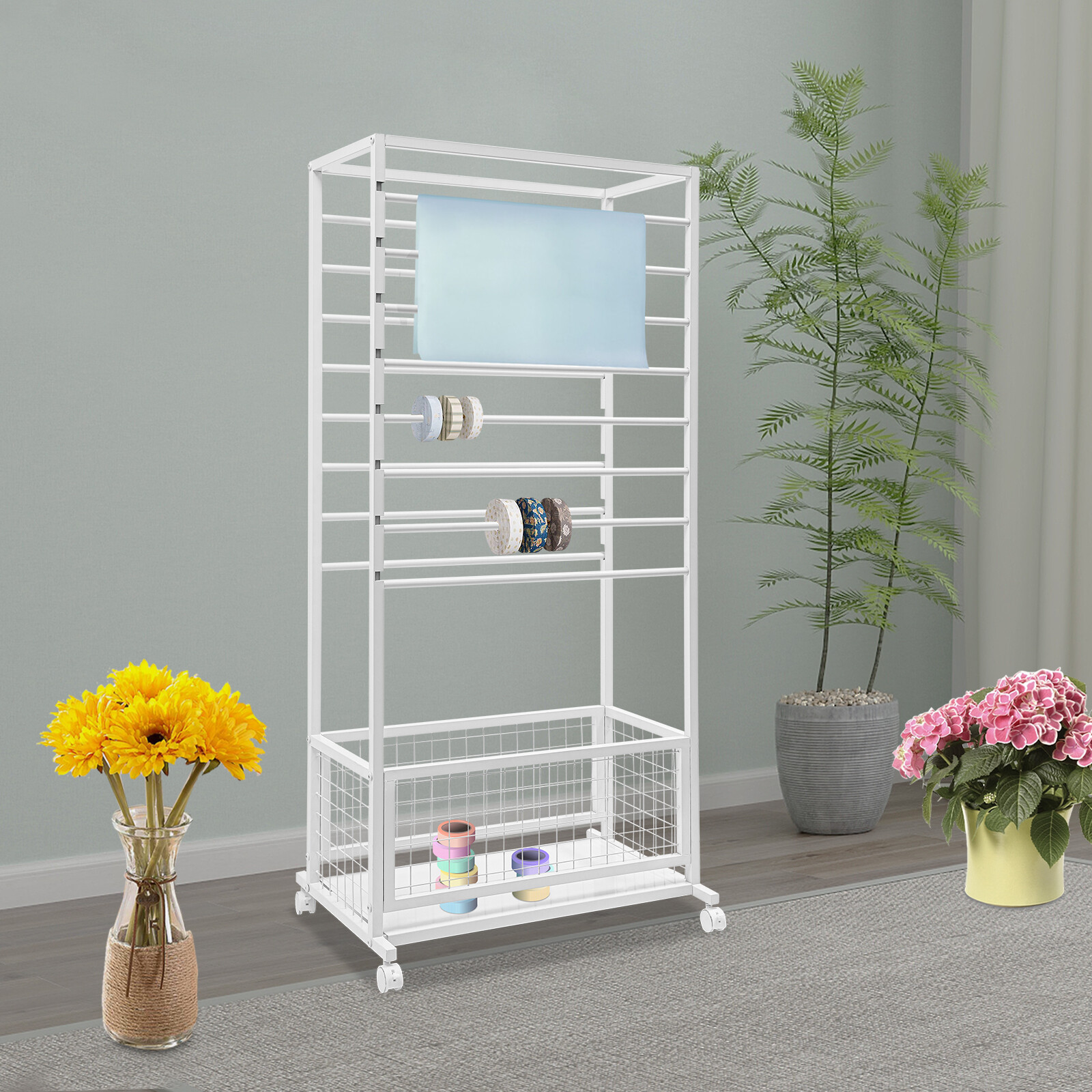 16-Layer Organizer Rack, Storage Shelf, Floor Standing Ribbon Display Rack