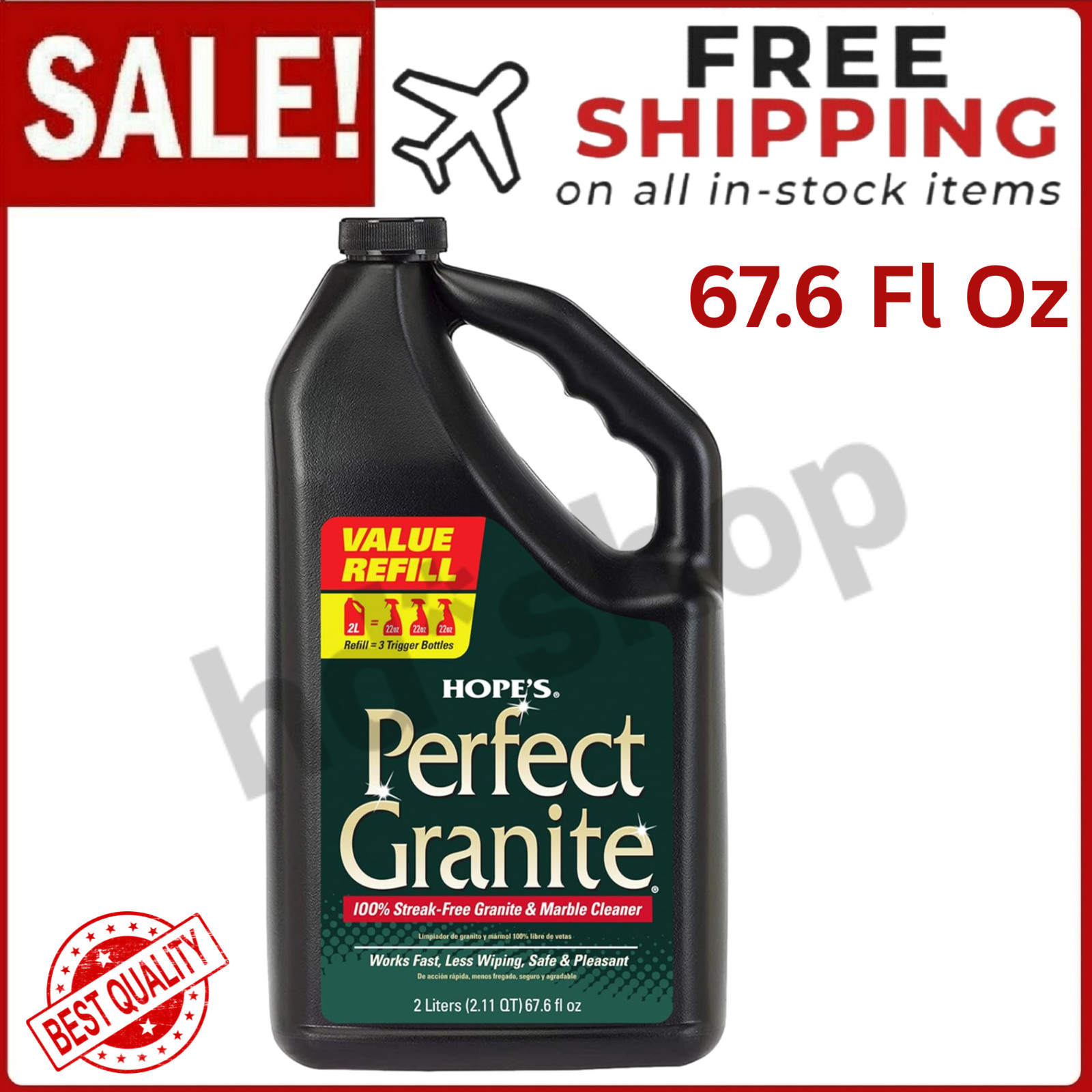 HOPE’S Perfect Granite & Marble Countertop Cleaner Refill, Stain Remover & Polis