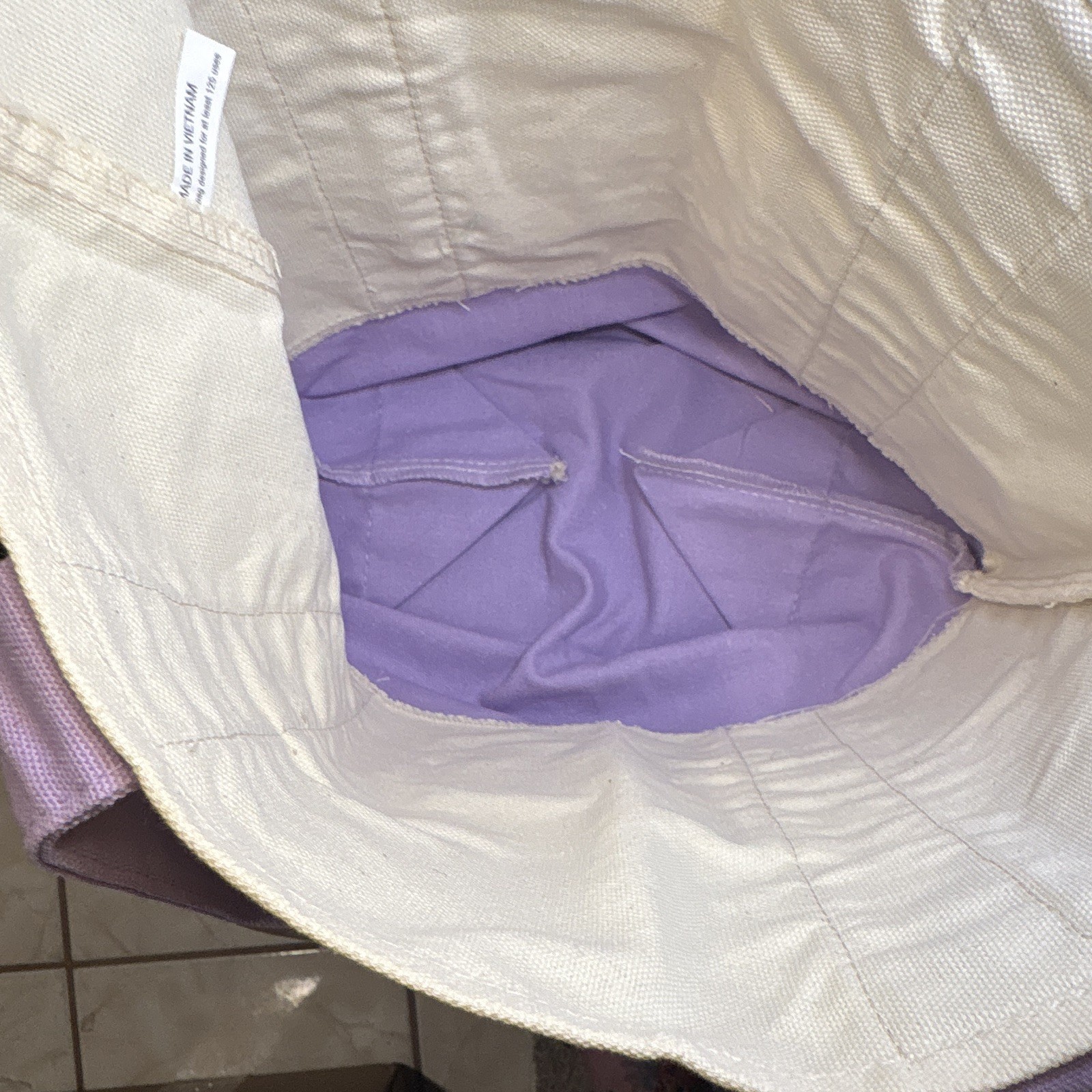 Trader Joe’s Canvas Reusable Tote Bag Purple/Beige Logo Large 17 x 6 x 13 in
