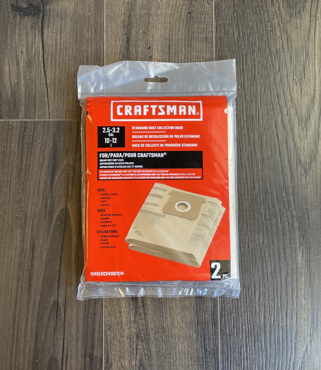 Craftsman Wet/Dry Vac Dust Collection Bags 2.5-3.2 Gallon General Debris 2 Bags