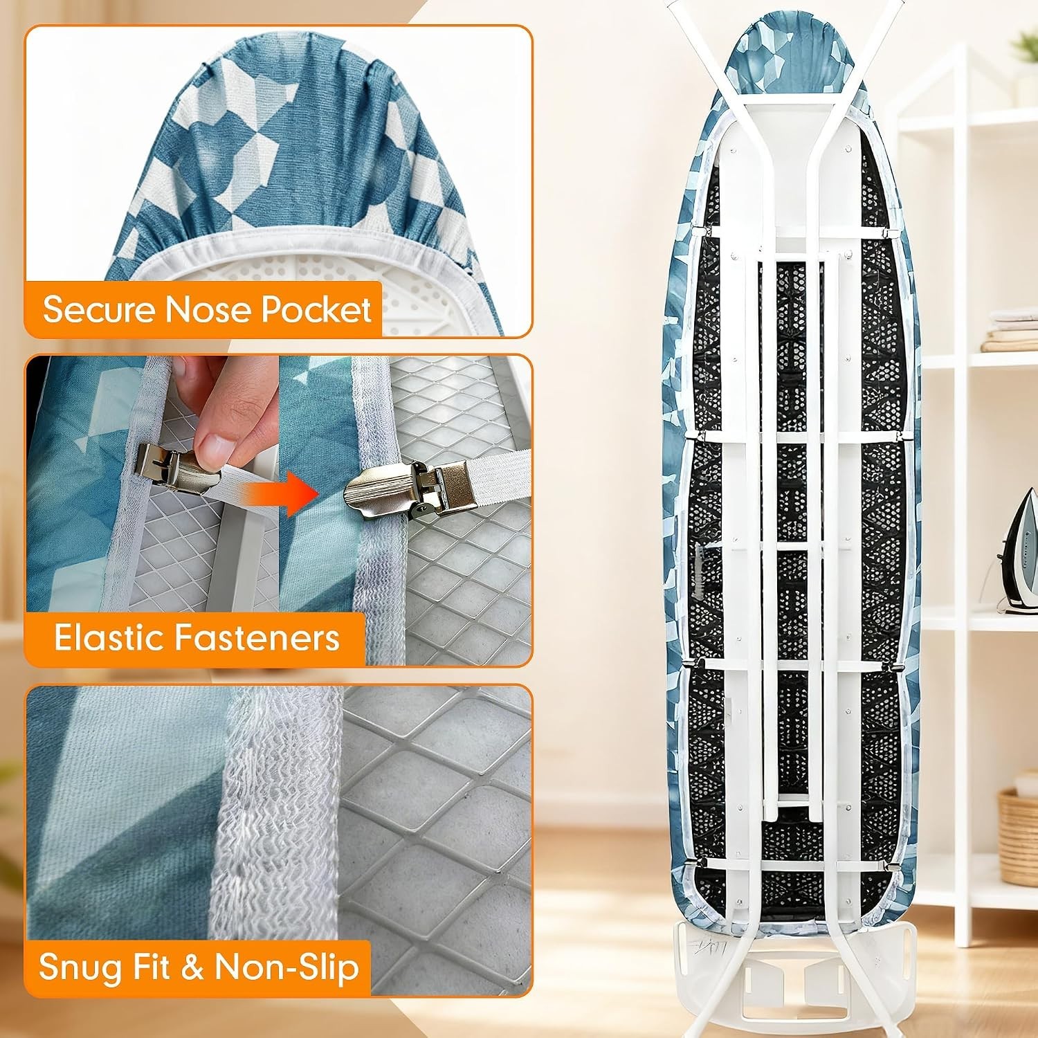 Scorch Resistant Berry Blue Ironing Board Cover 21×57 | Extra Thick 6mm Padding