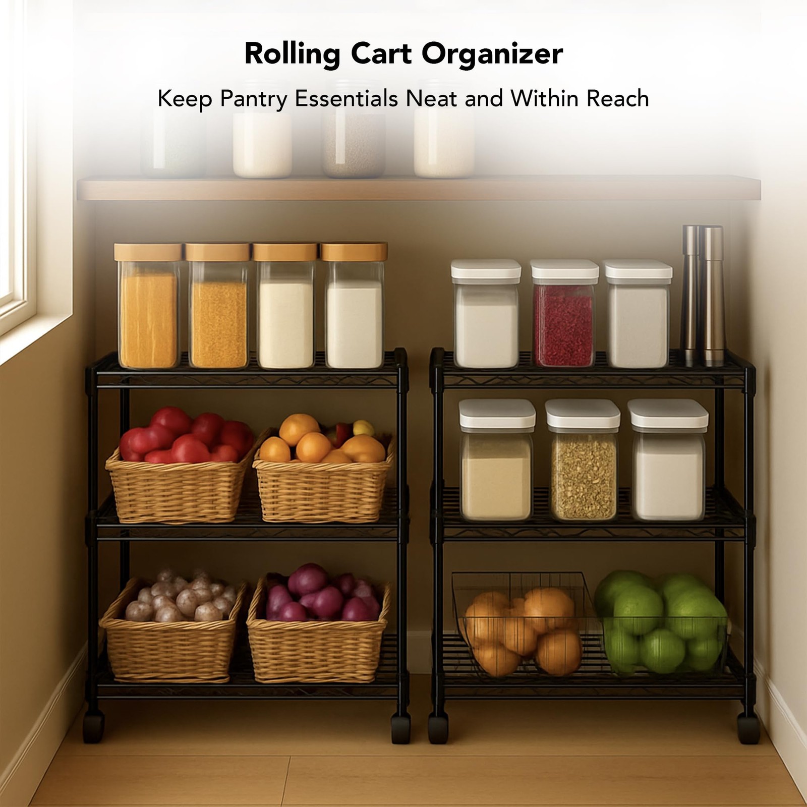 3 Tier Wire Shelving Unit Storage Rack, Metal 3 – 14″W x 24″L, Black