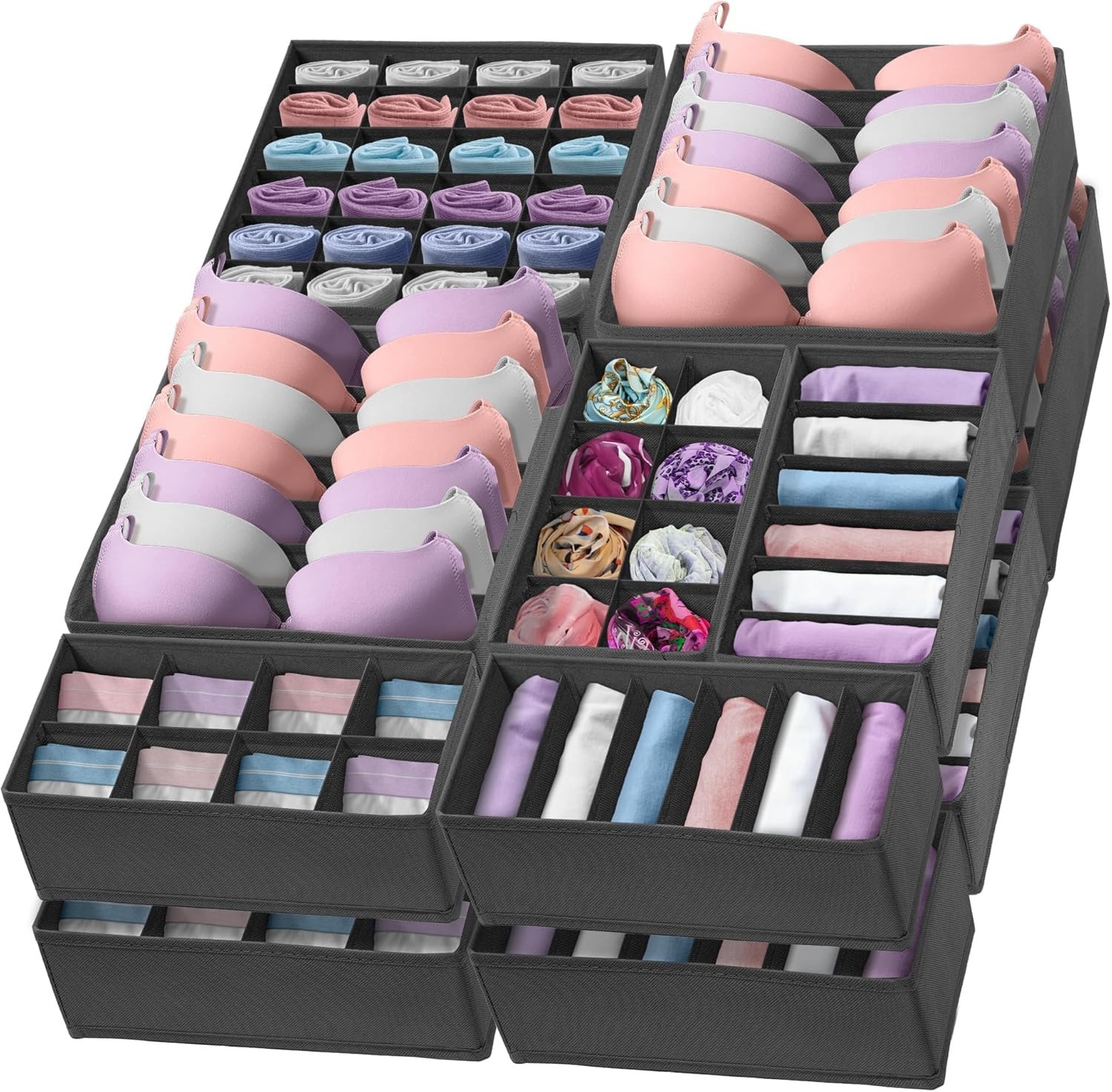Sock Organizer 14 Pack | 132 Cell Underwear Organizer | Drawer Dividers for U…