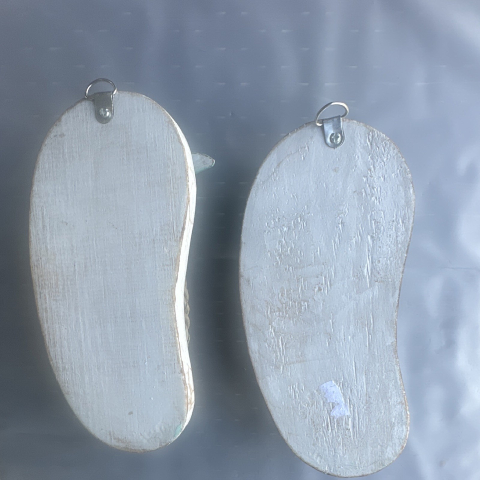 Mint Green White Wood Flip-Flop Starfish Wall Hooks Set of 2 Coastal