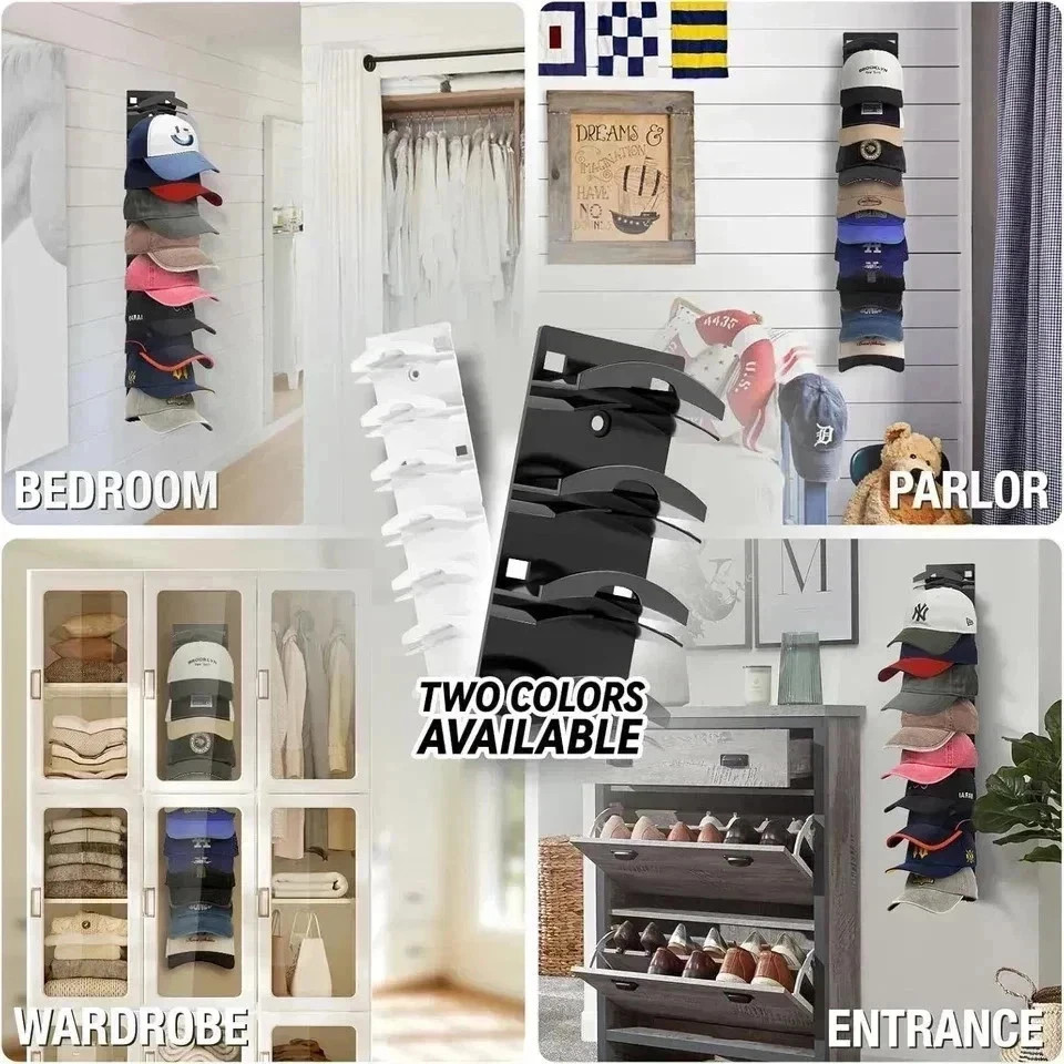 2 Pack Hat Organizer for Baseball Caps, Hat Rack for Wall with Strong Adhesive H