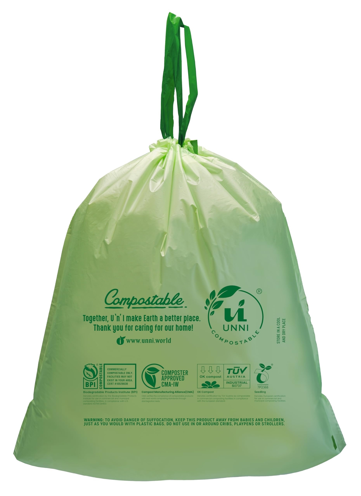 Compostable Tall Kitchen Drawstring Trash Bags 13 Gallon 49.2 Liter 30 Count Hea