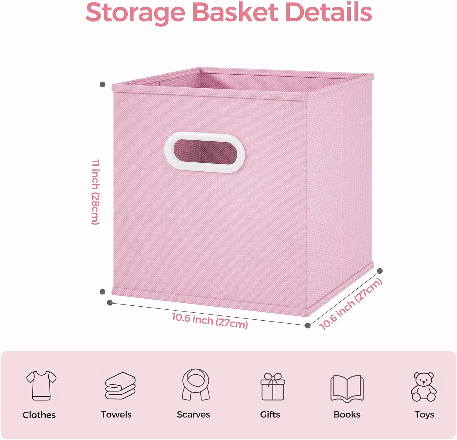 Fabric Storage Cubes Bins, 11 Inch Fun Colored Foldable Storage Baskets with Dua