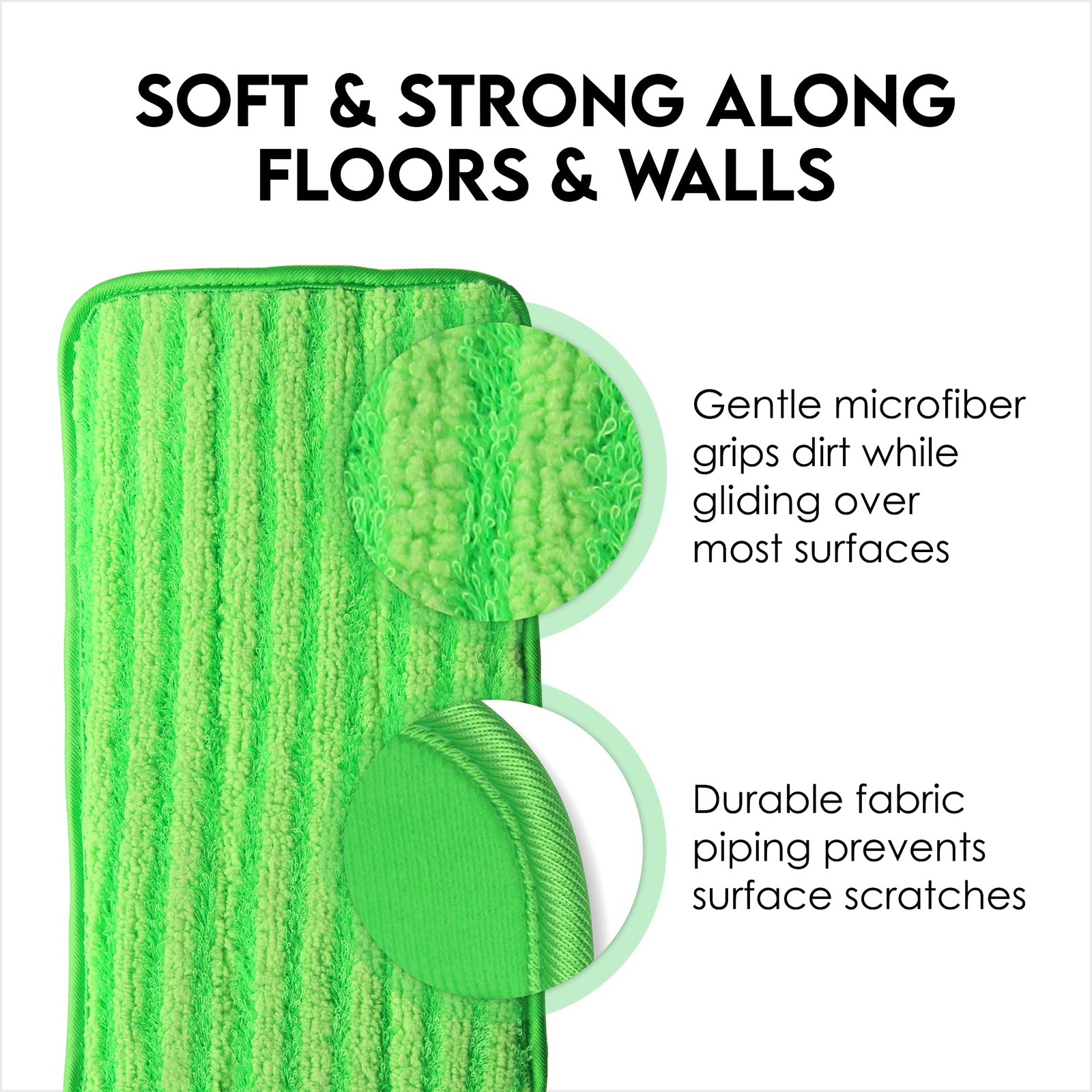 Universal Mop Pads, Microfiber, Washable, 2 Pack, 12 Inch, Green
