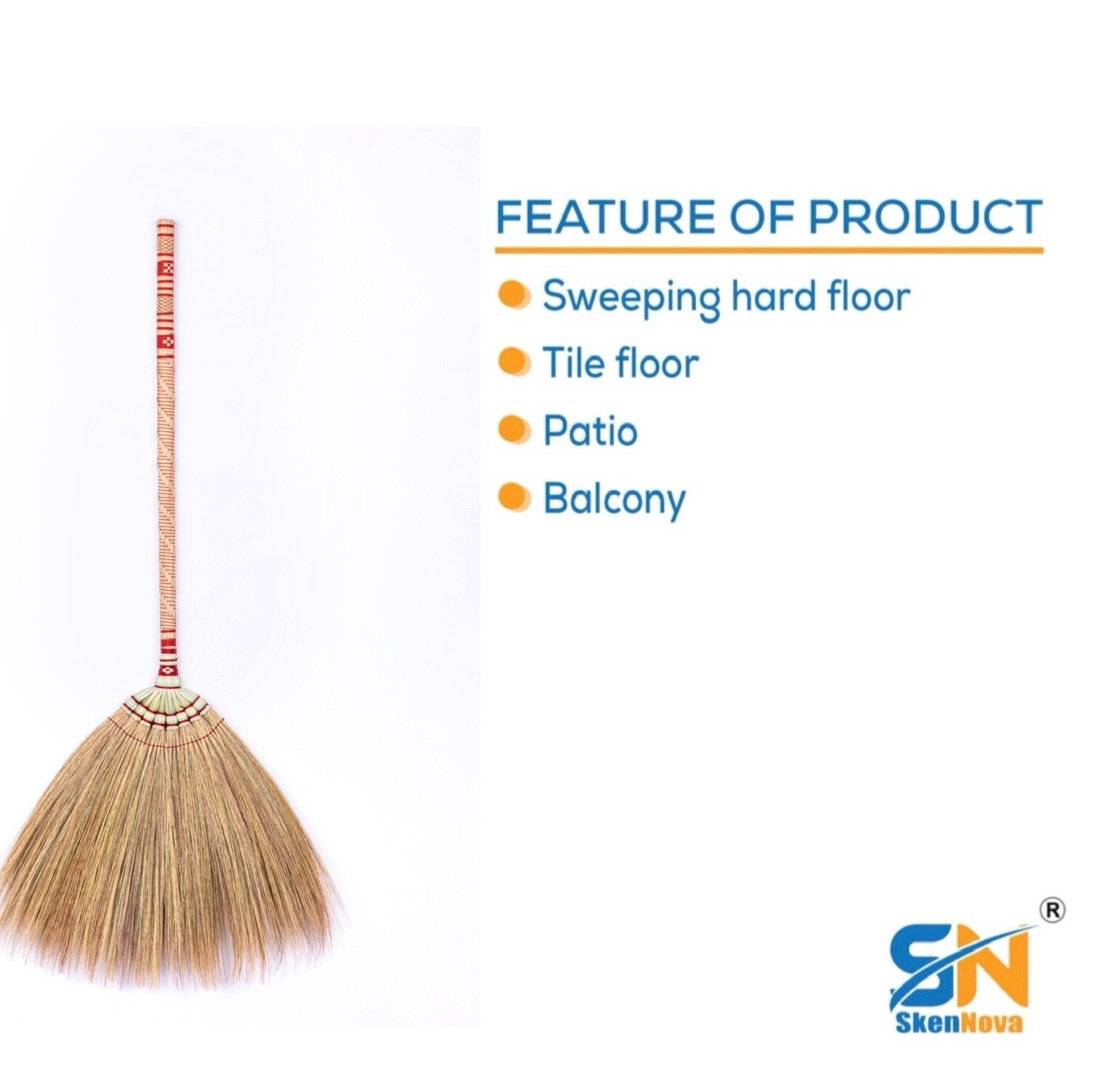 Asian Broom Grass Bambo Stick Embroidery Woven Nylon Thread Handle Size 40 inch