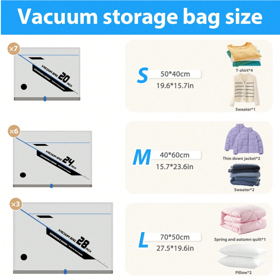 16 Pack Vacuum Storage Bags With Wireless Electric Pump.